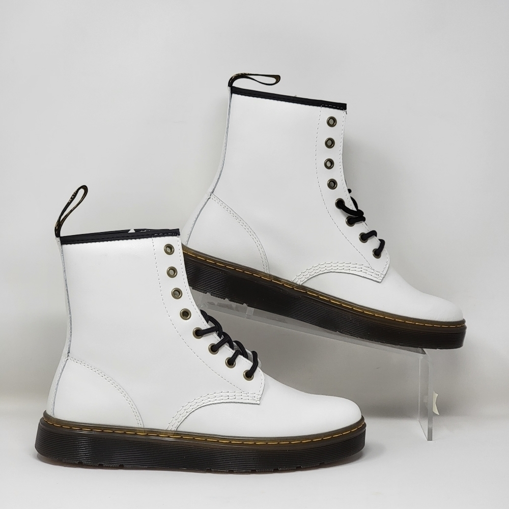 Dr. Martens Zavala Combat Boots White Lace Up Leather Ankle Womens US 10 Men 9